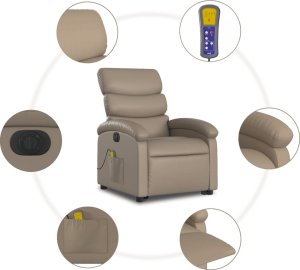 vidaXL Rozkładany fotel pionizujący z masażem, elektryczny, cappuccino 7