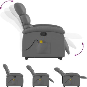 vidaXL Podnoszony fotel masujący, rozkładany, szary 6