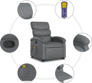 vidaXL Podnoszony fotel masujący, rozkładany, szary 7