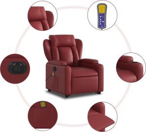 vidaXL Rozkładany fotel pionizujący z masażem, elektryczny, bordowy 8