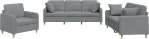 vidaXL 3-cz. komplet wypoczynkowy z poduszkami, jasnoszary, tkanina 2