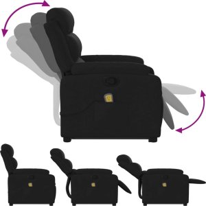 vidaXL Podnoszony fotel masujący, rozkładany, czarny, obity tkaniną 7