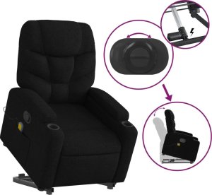 vidaXL Podnoszony fotel masujący, rozkładany, czarny, obity tkaniną 6