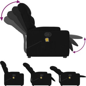 vidaXL Podnoszony fotel masujący, rozkładany, czarny, obity tkaniną 7