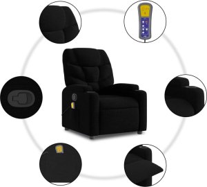 vidaXL Podnoszony fotel masujący, rozkładany, czarny, obity tkaniną 8