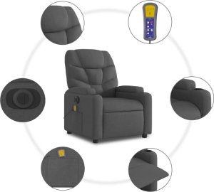 vidaXL Podnoszony fotel masujący, elektryczny, rozkładany, ciemnoszary 8
