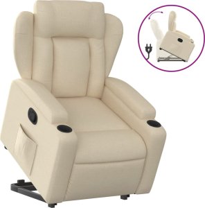 vidaXL Podnoszony fotel rozkładany, kremowy, obity tkaniną 2