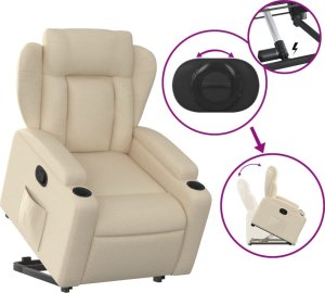 vidaXL Podnoszony fotel rozkładany, kremowy, obity tkaniną 6