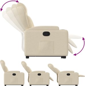 vidaXL Podnoszony fotel rozkładany, kremowy, obity tkaniną 7