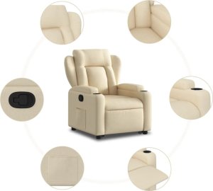 vidaXL Podnoszony fotel rozkładany, kremowy, obity tkaniną 8