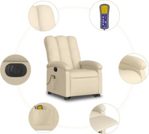 vidaXL Podnoszony fotel masujący, elektryczny, rozkładany, kremowy 8