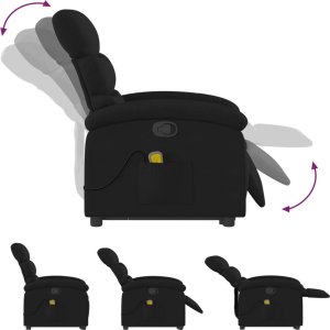 vidaXL Podnoszony fotel masujący, rozkładany, czarny, obity tkaniną 6