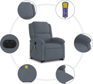 vidaXL Podnoszony fotel masujący, elektryczny, rozkładany, ciemnoszary 8