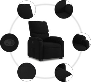 vidaXL Podnoszony fotel rozkładany, czarny, obity tkaniną 8