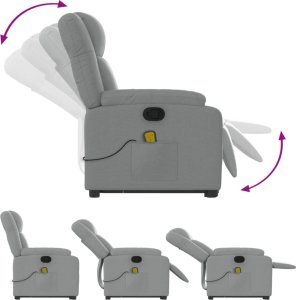 vidaXL Podnoszony fotel masujący, rozkładany, jasnoszary, tkanina 7