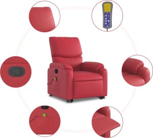 vidaXL Podnoszony fotel masujący, rozkładany, czerwony, ekoskóra 8