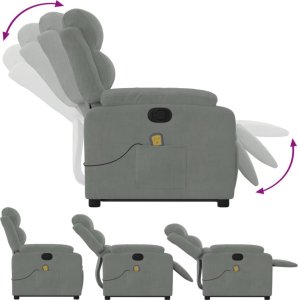 vidaXL Rozkładany fotel masujący, podnoszony, jasnoszary, aksamitny 6