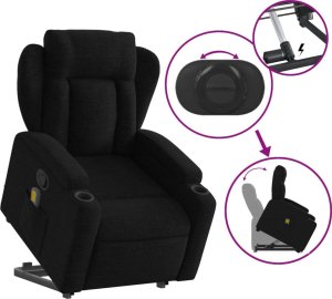 vidaXL Podnoszony fotel masujący, rozkładany, czarny, obity tkaniną 6