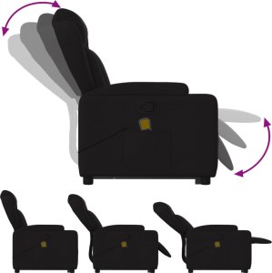 vidaXL Podnoszony fotel masujący, rozkładany, czarny, obity tkaniną 7