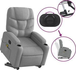 vidaXL Podnoszony fotel masujący, rozkładany, jasnoszary, tkanina 6