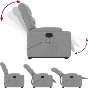 vidaXL Podnoszony fotel masujący, rozkładany, jasnoszary, tkanina 7