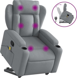 vidaXL Podnoszony fotel masujący, rozkładany, jasnoszary, tkanina 2