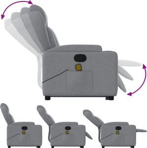 vidaXL Podnoszony fotel masujący, rozkładany, jasnoszary, tkanina 7