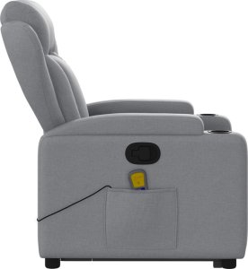 vidaXL Podnoszony fotel masujący, rozkładany, jasnoszary, tkanina 10