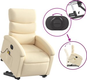 vidaXL Podnoszony fotel masujący, elektryczny, rozkładany, kremowy 10