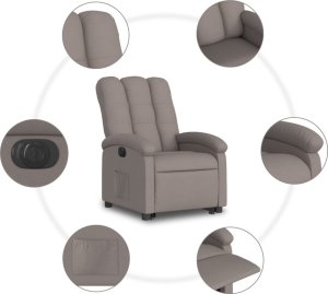 vidaXL Podnoszony fotel rozkładany, elektryczny, kolor taupe, tkanina 8