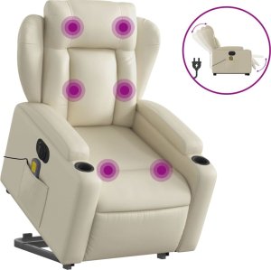 vidaXL Rozkładany fotel pionizujący z masażem, elektryczny, kremowy 2