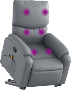 vidaXL Podnoszony fotel masujący, rozkładany, szary, ekoskóra 3