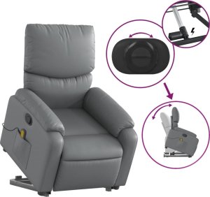 vidaXL Podnoszony fotel masujący, rozkładany, szary, ekoskóra 6