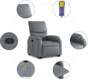 vidaXL Podnoszony fotel masujący, rozkładany, szary, ekoskóra 8