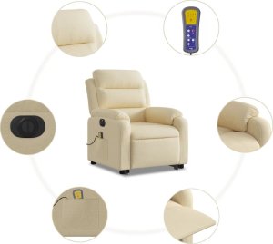 vidaXL Podnoszony fotel masujący, elektryczny, rozkładany, kremowy 7