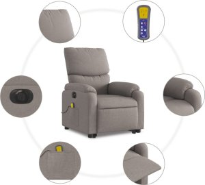 vidaXL Podnoszony fotel masujący, elektryczny, rozkładany, kolor taupe 8