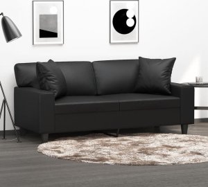 vidaXL 2-osobowa sofa z poduszkami, czarna, 140 cm, sztuczna skóra 1