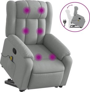 vidaXL Podnoszony fotel masujący, rozkładany, jasnoszary, tkanina 2