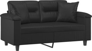 vidaXL 2-osobowa sofa z poduszkami, czarna, 120 cm, sztuczna skóra 3