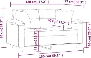 vidaXL 2-osobowa sofa z poduszkami, czarna, 120 cm, sztuczna skóra 8