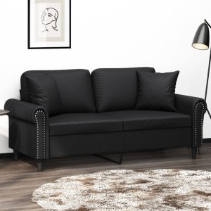 vidaXL 2-osobowa sofa z poduszkami, czarna, 140 cm, sztuczna skóra 1