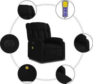 vidaXL Rozkładany fotel masujący, elektryczny, czarny, tkanina 8