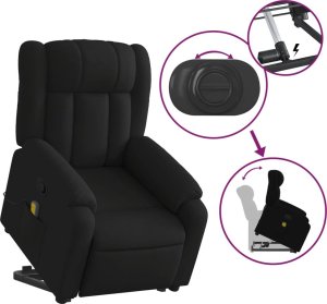 vidaXL Podnoszony fotel masujący, rozkładany, czarny, obity tkaniną 6