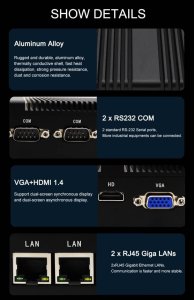 Komputer Eglobal Bezwentylatorowy mini PC M3 Intel J4125, HDMI, VGA, 2xCOM, 2xLAN, WiFi, BT, SIM 14