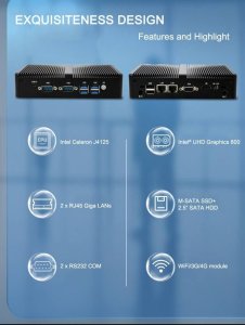 Komputer Eglobal Bezwentylatorowy mini PC M3 Intel J4125, HDMI, VGA, 2xCOM, 2xLAN, WiFi, BT, SIM 7