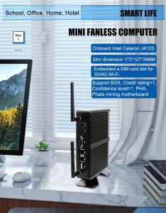 Komputer Eglobal Bezwentylatorowy mini PC M3 Intel J4125, HDMI, VGA, 2xCOM, 2xLAN, WiFi, BT, SIM 9