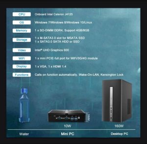 Komputer Eglobal Bezwentylatorowy mini PC M3 Intel J4125, HDMI, VGA, 2xCOM, 2xLAN, WiFi, BT, SIM 10