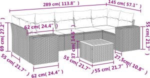 vidaXL 8-cz. zestaw mebli ogrodowych z poduszkami, szary, polirattan 3