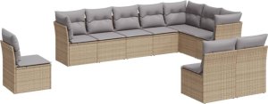 vidaXL 10-cz. zestaw mebli ogrodowych z poduszkami, beżowy, polirattan 2