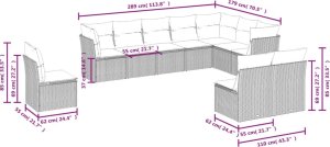 vidaXL 10-cz. zestaw mebli ogrodowych z poduszkami, beżowy, polirattan 3